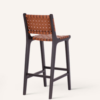 Tabourets de bar pour la maison, en cuir tressé, avec structure en bois massif, style luxe léger, pour salon, tabourets modernes du milieu du siècle