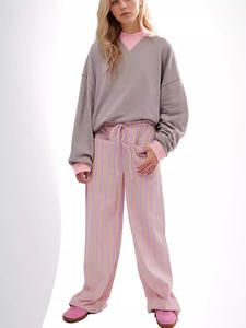 Nueva moda mujer pantalones holgados cordón cintura pierna ancha pantalones a rayas múltiples bolsillos pantalones piel agradable gran oferta S M L - Product Image 5