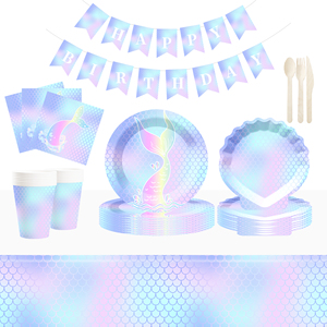 Ensemble de vaisselle jetable personnalisé DAMAI sur le thème des sirènes pour fête d'anniversaire d'enfants, filles, assiettes, gobelets, serviettes - Product Image 2