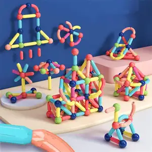 Bricolage 3D enfants créatif jouet éducatif assemblage jeu de construction aimant bâton jouets aimant tiges blocs de construction magnétiques 64 pièces