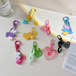 Mode Harz Herz Anhänger Schlüssel bund Mit Glocke Kreative Frauen Bunte Kunststoff Link Kette Schlüssel ring Kopfhörer Fall Tasche Schlüssel bund