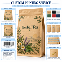 Sachet personnalisé en papier kraft sans fenêtre pour tisanes, scellé sur huit côtés avec fermeture éclair, pour la vente au détail et en gros