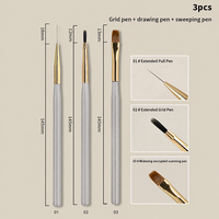 Ensemble professionnel de pinceaux à ongles mats 3-en-1 personnalisés : pinceau liner ultra-fin, pinceau quadrillé et pinceau à effacer pour la création d'art ongulaire à carreaux