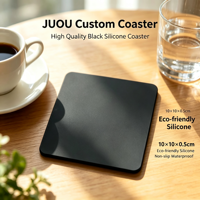 Sous-verres personnalisés de haute qualité, très demandés, 10*10*0.5CM, écologiques, antidérapants, en silicone noir, durables, non toxiques, imperméables, ROHS