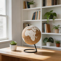 Globo Terráqueo de Corcho Ecológico de 6 Pulgadas, Globo Terráqueo Decorativo Minimalista con Base Metálica Resistente para Decoración de Escritorio en Casa u Oficina