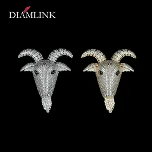 Iced CZ Brass Goat & Sheep Head Animal Pendant Necklace Fashionable Jewelry for Women and Men