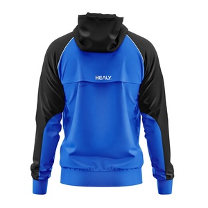 เสื้อแจ็คเก็ตกันลมแบบมีฮู้ดสีน้ำเงินและดำสำหรับผู้ชาย ชุดกันน้ำสำหรับฤดูใบไม้ผลิ ลายทางแนวนอน ซิปสะท้อนแสง - Product Image 2