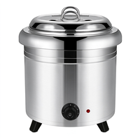 Marmite à soupe commerciale en acier inoxydable FLEY avec couvercle articulé à commande rotative, chauffe-plats pour restaurant, buffet, hôtel, traiteur et restauration