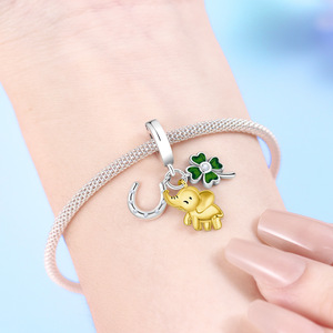 White copper <b>elephant</b>, four-leaf clover, and horseshoe pendant – a niche, high-end piece. DIY bracelet, accessory, and pendant - Product Image 6
