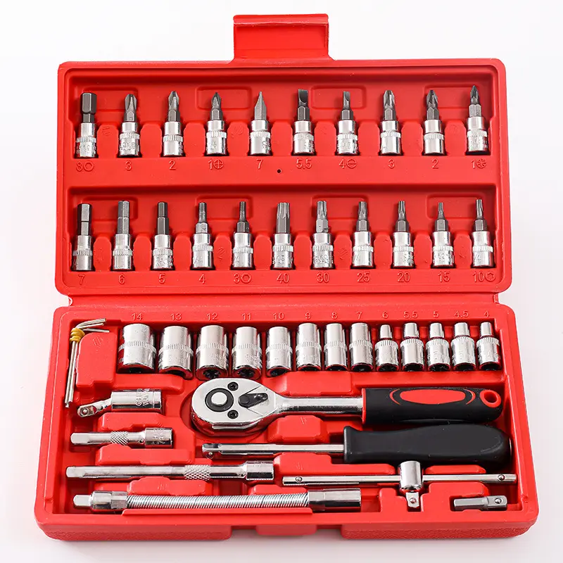 Kit de ferramentas multifuncional 46 peças, conjunto de ferramentas mecânicas para carro, motocicleta e carro, chave de soquete conjunto de ferramentas para uso doméstico
