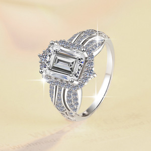 Feiner Luxus schmuck Rhodiniert S925 Sterling Silber 3 Karat Smaragd & Strahlend VVs1 Moissan ite Riesiger Verlobung sring für Frauen - Product Image 2