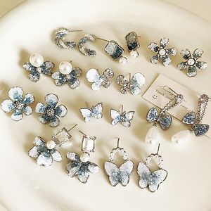 Boucles d'oreilles clous élégantes en cristal bleu <span class=keywords><strong>dégradé</strong></span> avec nœud papillon et fleur, accessoires polyvalents pour toutes les saisons, cadeaux pour femmes - Product Image 1