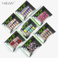 Naiwlay 30 pièces 15 tailles Faux ongles courts carrés de couleur rouge brillant à motif cerise, faux ongles en gel, ongles artificiels