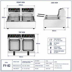 <span class=keywords><strong>Friteuse</strong></span> électrique double cuve 12L en acier inoxydable pour comptoir, idéale pour les frites de restaurant - Product Image 2