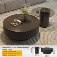 Table basse moderne en dalle de pierre durable avec structure en bois, design minimaliste pour salon d'appartement
