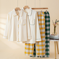 Ensemble de pyjama en coton brossé personnalisé pour femme, vêtements de détente à carreaux, manches longues, boutonné, vêtements de nuit 2 pièces, vêtements de maison