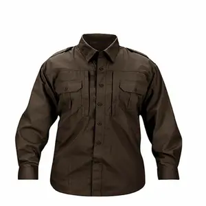 Brown Color Custom Slim Size Mens Tactical Workwear Uniform Button Up Industrial Work Shirt With Long Sleeve