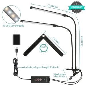 Soporte de música ajustable regulable de doble cabeza para el cuidado de los ojos, Clip en lámpara de escritorio, luz de mesa con abrazadera para lectura, dormitorio de trabajo - Product Image 4