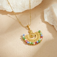 Collier Pendentif Croissant Bohème en Acier Inoxydable avec Perles Multicolores, Anti-ternissement, Style Ethnique Vintage, Idéal Cadeau Bijou