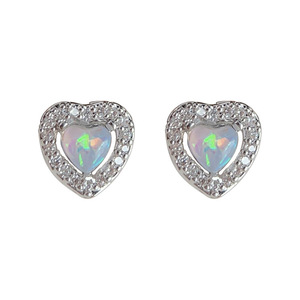 Opal-Herz Kubikzirkonia Ohrstecker für Damen, Weißgold-Ton 0,8x0,8cm Halo, Niedlicher Modeschmuck Großhandel - Product Image 5