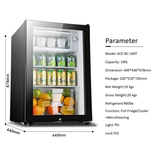 100L Hotel Mini Refrigerator Countertop Display Fridge Bottle Cooler Beverage Chiller with Freezer