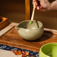 Juego de Tazas de Matcha de Cerámica Esmaltada Verde, Batidor de Bambú, Tamiz, Herramientas Tradicionales Japonesas para Té, Juego de Tazas y Jarras para Matcha