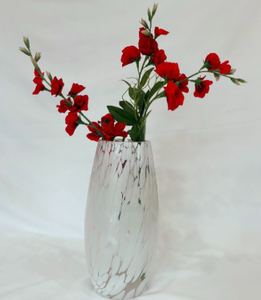 Hand Blown White Speckled Crystal Art Glass Vase <b>Tall</b> Oval Shape Decorative Centerpiece Home Living Room <b>Table</b> - Product Image 3