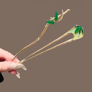 Épingles à cheveux en feuille de bambou de style chinois de 17 cm pour femmes, accessoires pour cheveux en alliage avec motif de feuille, pince à cheveux en strass scintillants, outil de coiffure - Product Image 4
