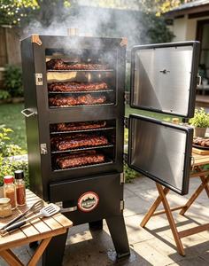 Four à fumage vertical en acier avec plusieurs grilles et tiroir à cendres pour grillades en extérieur - Product Image 1