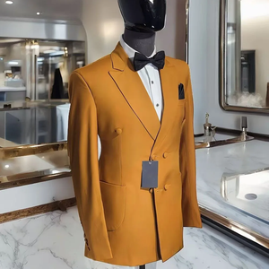 Trajes de lujo con doble botonadura para hombre, chaqueta de <span class=keywords><strong>2</strong></span> piezas de longitud Regular con solapa en pico de Color sólido para traje de fiesta de graduación, chaqueta para hombre - Product Image 1