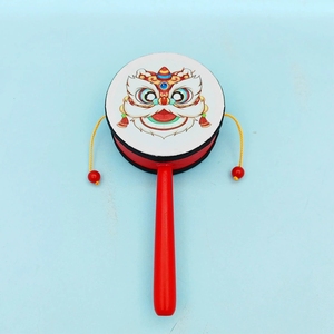 Wholesale Chinese Lion Pattern Wooden Rattle <b>Drum</b> Double Sided Hand Shake Tambourine Baby Shaker Toy - Product Image 2