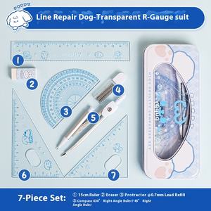 Set Penggaris Gambar Lucu Kapibara Plastik Tujuh Buah, Set Penggaris Ukur Geometri Kartun untuk Sekolah & Kantor, Hadiah Ulang Tahun - Product Image 4