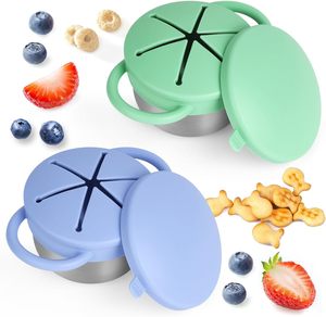 Gobelet à collation en acier inoxydable sans BPA avec couvercle en silicone anti-déversement, récipient amovible, pot de conservation alimentaire portable pour la garderie - Product Image 1