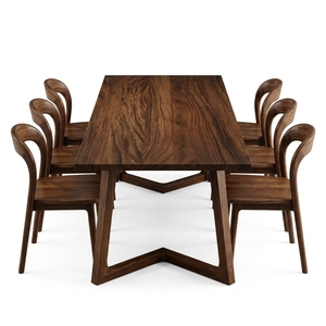 Mesa <span class=keywords><strong>de</strong></span> Comedor Moderna <span class=keywords><strong>de</strong></span> <span class=keywords><strong>Madera</strong></span> Sólida para 6 Personas, <span class=keywords><strong>Venta</strong></span> Directa <span class=keywords><strong>de</strong></span> Fábrica, Personalización para Toda la Casa, Nuevo Estilo Minimalista en Color <span class=keywords><strong>Nogal</strong></span> - Product Image 4