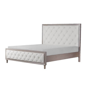 <span class=keywords><strong>Lit</strong></span> en bois de chêne moderne 2025 avec dossier haut capitonné, bois massif, chambre à coucher, complémentant les matelas à haute résilience - Product Image 1