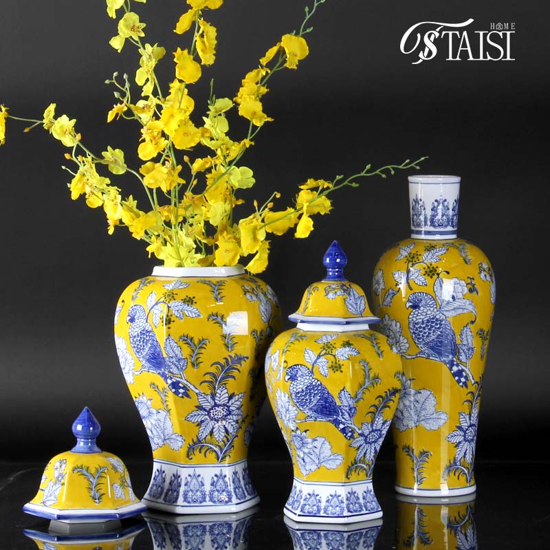 blue and white ginger jar vases hand painted