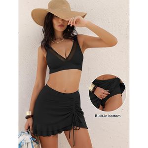FOXA Womens Bikini Skirt Set High Waisted Two Piece Swimsuit <b>Tummy</b> <b>Control</b> Mesh Swimwear Summer Beachwear - Product Image 4