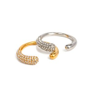 <b>Open</b> <b>Ring</b> Set With White Diamonds Pave Setting Geometric Shape Unisex Jewelry Gift - Product Image 1