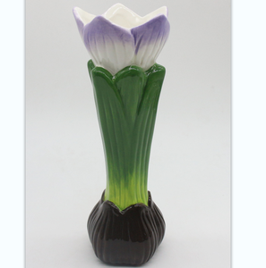 Vase en céramique en forme de <span class=keywords><strong>crocus</strong></span> blanc et violet avec tige verte et base marron, ornement de table décoratif - Product Image 1