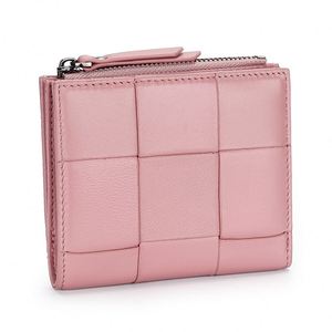 Portefeuille court en cuir véritable à motif tissé imitation, mini porte-monnaie à fermeture éclair pour cartes et billets - Product Image 1