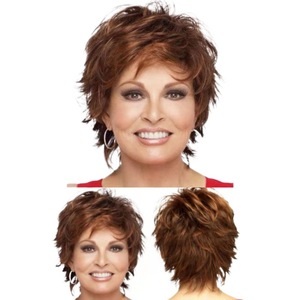 Venta Directa de Fábrica, Peluca de Cabello Corto Liso Marrón-Rojo para Mujer, con Flequillo Voluminoso <span class=keywords><strong>y</strong></span> Rizado hacia Afuera, de Una Sola Pieza - Product Image 5