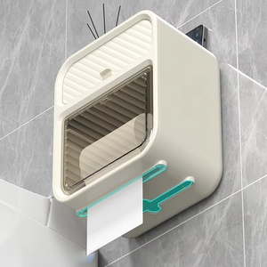 Caja de pañuelos de almacenamiento organizador de baño de plástico montado en la pared impermeable de moda con gancho de pared adhesivo sin perforaciones - Product Image 4