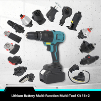 Kit combiné d'outils électriques sans fil 16+2, perceuse-visseuse multifonction lithium-ion 21V, coffret rigide pour la maison et le bricolage