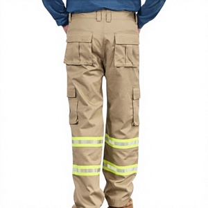 Men's Khaki Reflective <b>Cargo</b> <b>Work</b> <b>Pants</b> with Safety Stripes High Visibility Uniform Trousers - Product Image 1