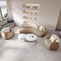 Ensemble de canapés en cuir incurvé, base en bois, résistant aux griffes des chats, design moderne et simple, coussins confortables pour le bureau, le bureau à domicile