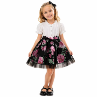 Robe florale pour enfants, robe à manches bouffantes pour filles, corsage blanc, jupe tutu à imprimé rose, boutique pour enfants, tenue de fête d'été, vente en gros
