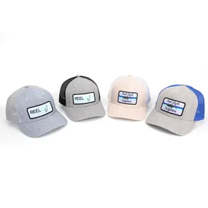 Gepersonaliseerde Custom 6 Panel Vis Geweven Patch Licht Kaki Kleur Truck Hoed Trucker Cap Voor Vrouwen