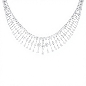 Opulento Collar de Oro de 18K con Diamantes Cultivados en Laboratorio en Cascada, Cadena con Eslabones de Corte Esmeralda Ovalado y Pera para Aniversario, Boda y Regalo - Product Image 3