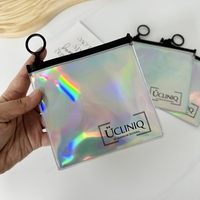 Sacs d'emballage pour petits bijoux en argent holographique personnalisés de luxe, logo personnalisé, PVC, plastique, fermeture éclair, pochette pour boucles d'oreilles avec fermeture éclair