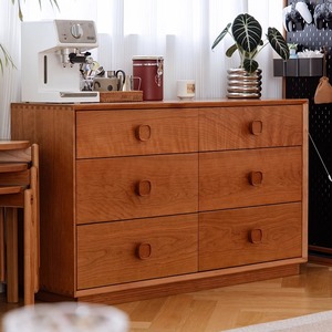Commode en bois massif à six tiroirs, style vintage en bois de cerisier, meuble de rangement pour chambre à coucher, commode de salon, meuble de bout de lit - Product Image 1